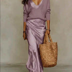 Madison - Women’s Satin Slip Dress and V-Neck Sweater Set