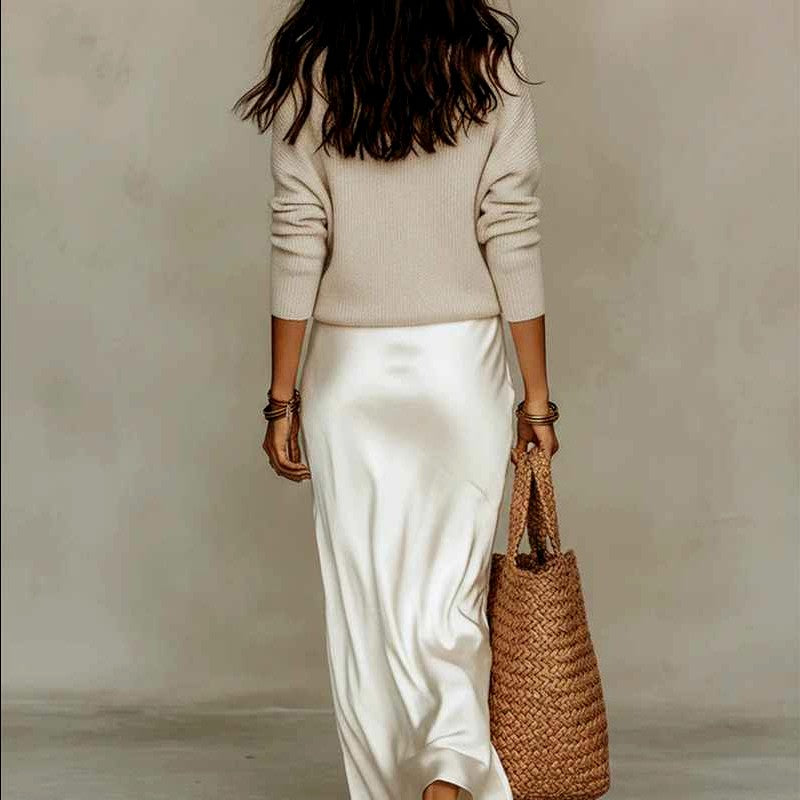 Madison - Women’s Satin Slip Dress and V-Neck Sweater Set