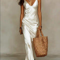 Madison - Women’s Satin Slip Dress and V-Neck Sweater Set