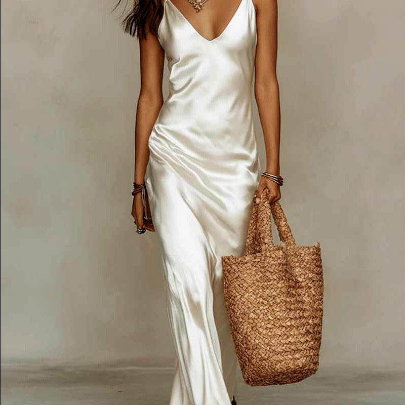 Madison - Women’s Satin Slip Dress and V-Neck Sweater Set