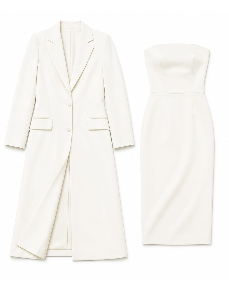 Magnolia - Women's Single-Breasted Blazer with Strapless Tube Corporate Dress Set