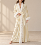 Margery - Women’s Wrap Robe with Faux Fur Edging
