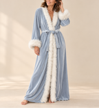Margery - Women’s Wrap Robe with Faux Fur Edging