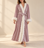 Margery - Women’s Wrap Robe with Faux Fur Edging