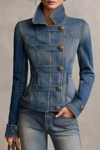 Marina - Women's Military Style Button-Front Denim Jacket