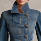 Marina - Women's Military Style Button-Front Denim Jacket