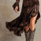 Marissa - Women's Velvet Mock Neck Ruffle Hem Midi Dress