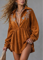 Marlowe - Women's Embroidered Boho Long Sleeve Mini Dress