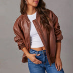 Maya - Women's Oversized Leather Bomber Jacket