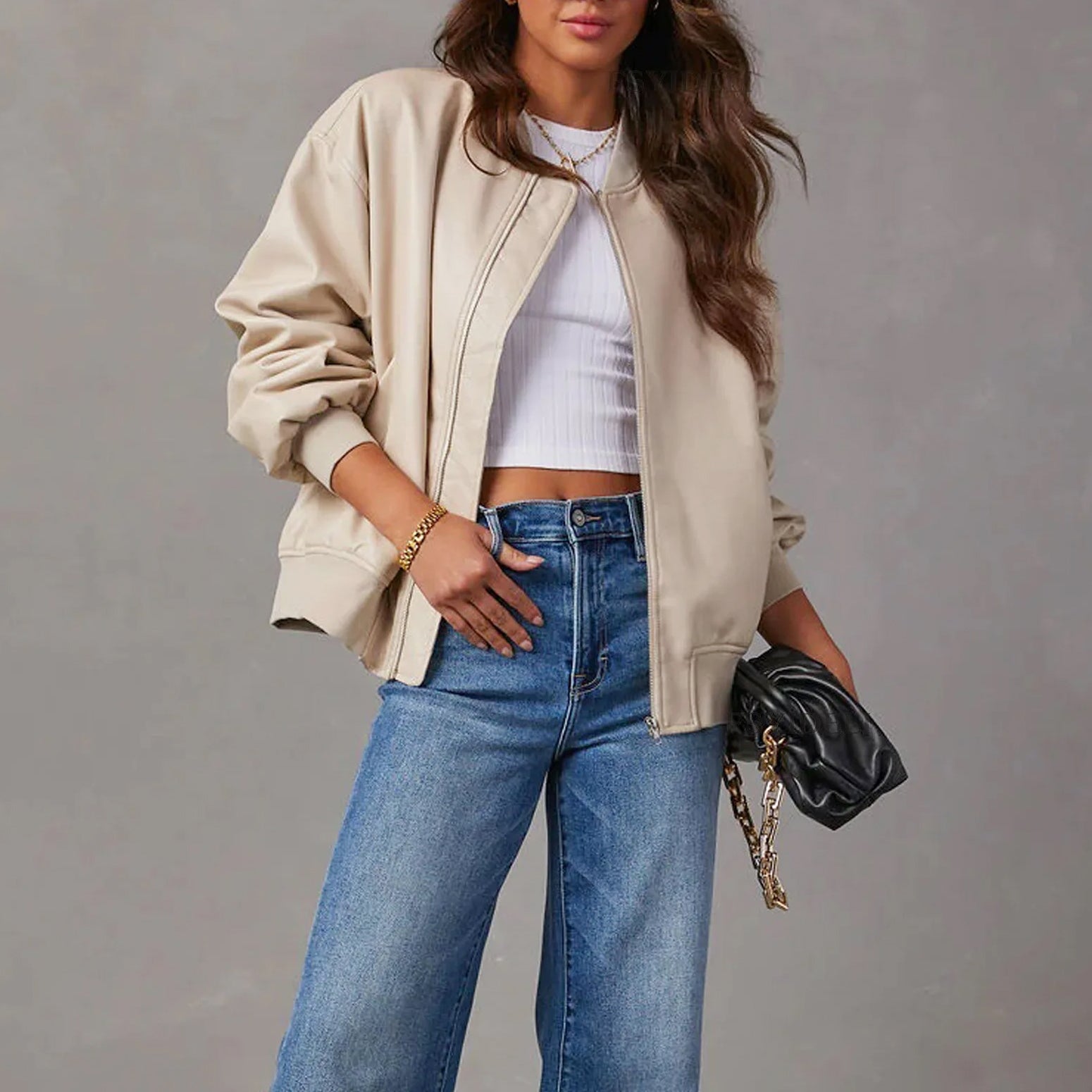 Maya - Women's Oversized Leather Bomber Jacket