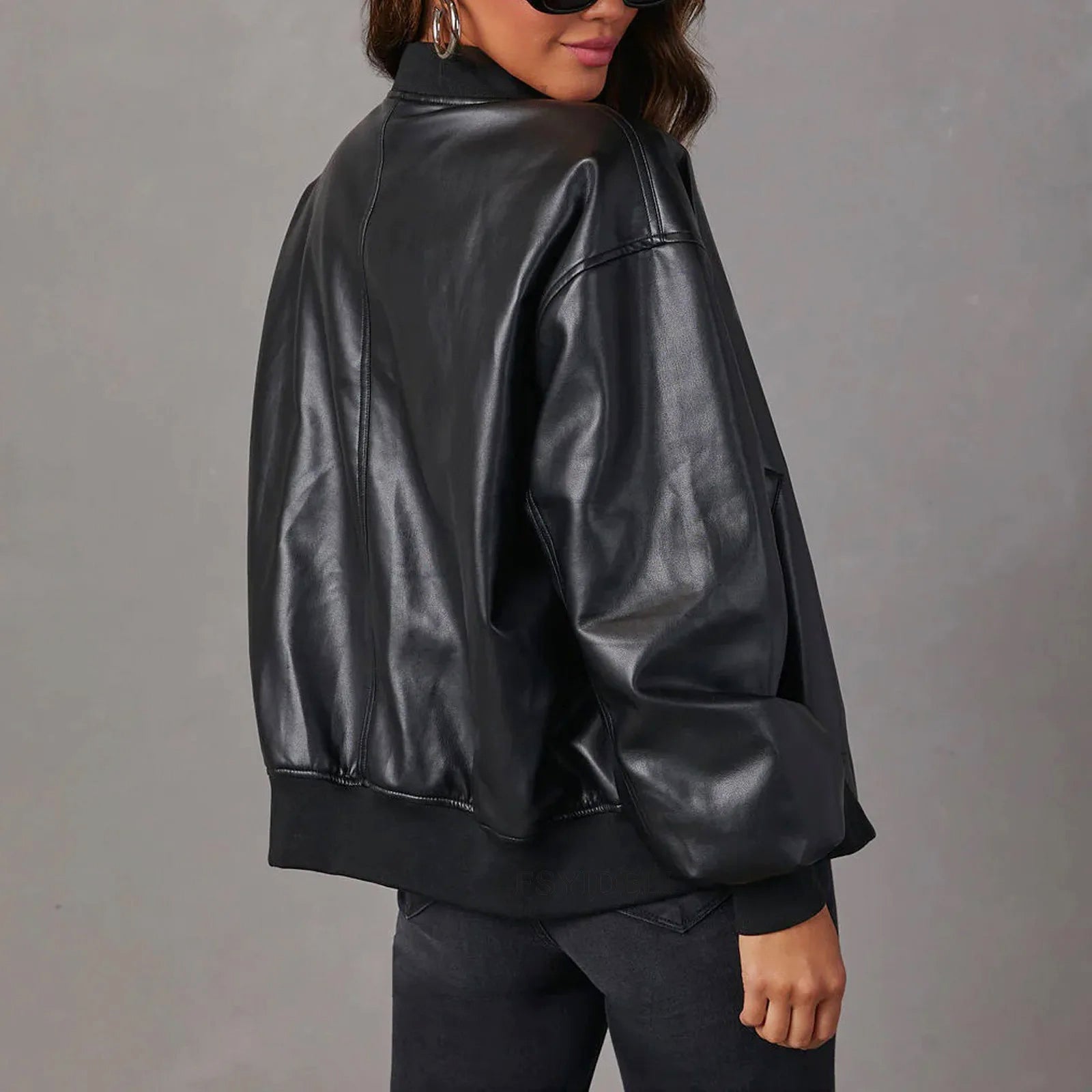 Maya - Women's Oversized Leather Bomber Jacket