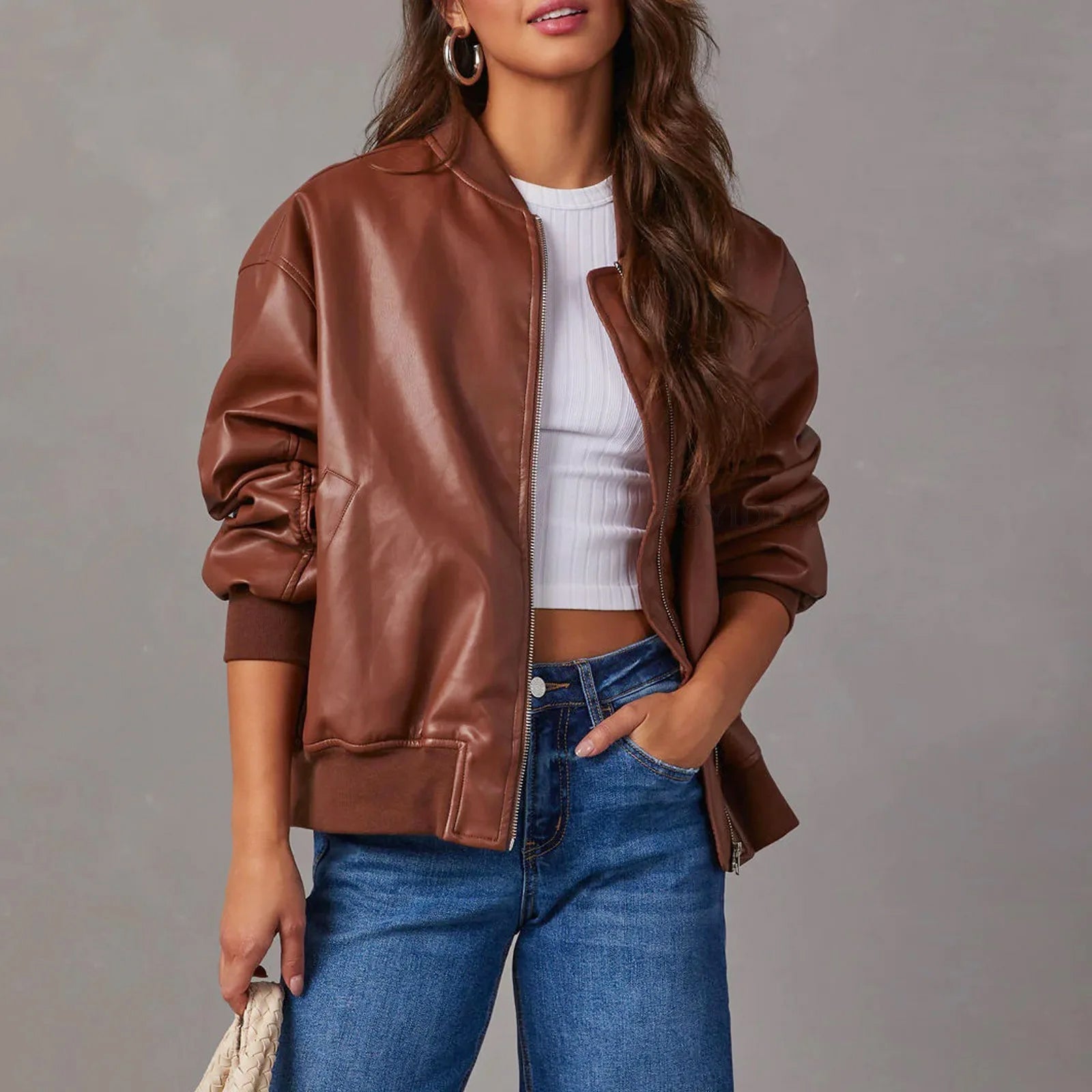 Maya - Women's Oversized Leather Bomber Jacket