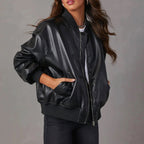 Maya - Women's Oversized Leather Bomber Jacket