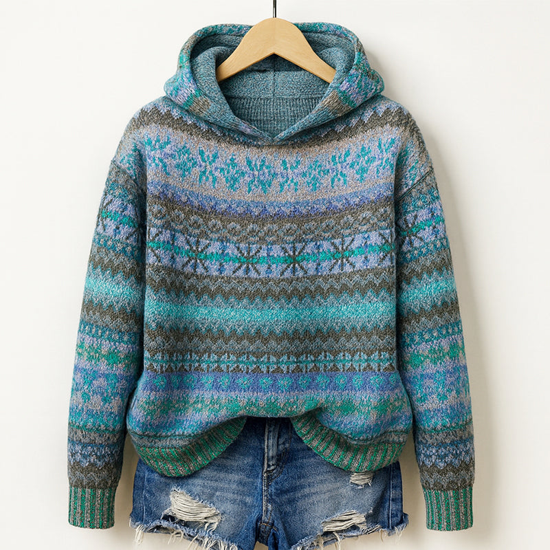 Mila - Women's Geometric Knit Hoodie Sweater