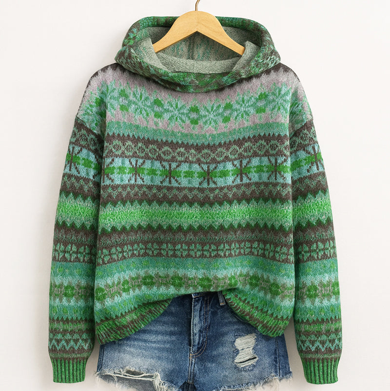 Mila - Women's Geometric Knit Hoodie Sweater