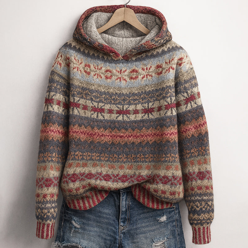 Mila - Women's Geometric Knit Hoodie Sweater