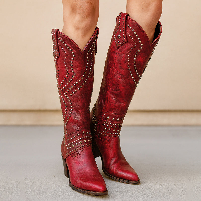 Montana - Women's Vintage-Style Studded Western Boots