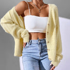 Naomi - Women's Soft Fuzzy Knit Button-Down Cardigan