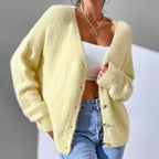 Naomi - Women's Soft Fuzzy Knit Button-Down Cardigan