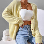 Naomi - Women's Soft Fuzzy Knit Button-Down Cardigan