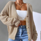 Naomi - Women's Soft Fuzzy Knit Button-Down Cardigan