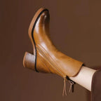 Naomi - Women's Leather Ankle Boots with Block Heel and Side Zip