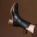 Naomi - Women's Leather Ankle Boots with Block Heel and Side Zip