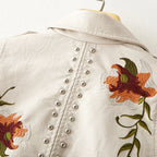 Nora - Women's Studded Floral Faux Leather Jacket