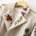 Nora - Women's Studded Floral Faux Leather Jacket