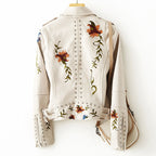 Nora - Women's Studded Floral Faux Leather Jacket
