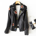Nora - Women's Studded Floral Faux Leather Jacket