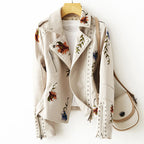 Nora - Women's Studded Floral Faux Leather Jacket