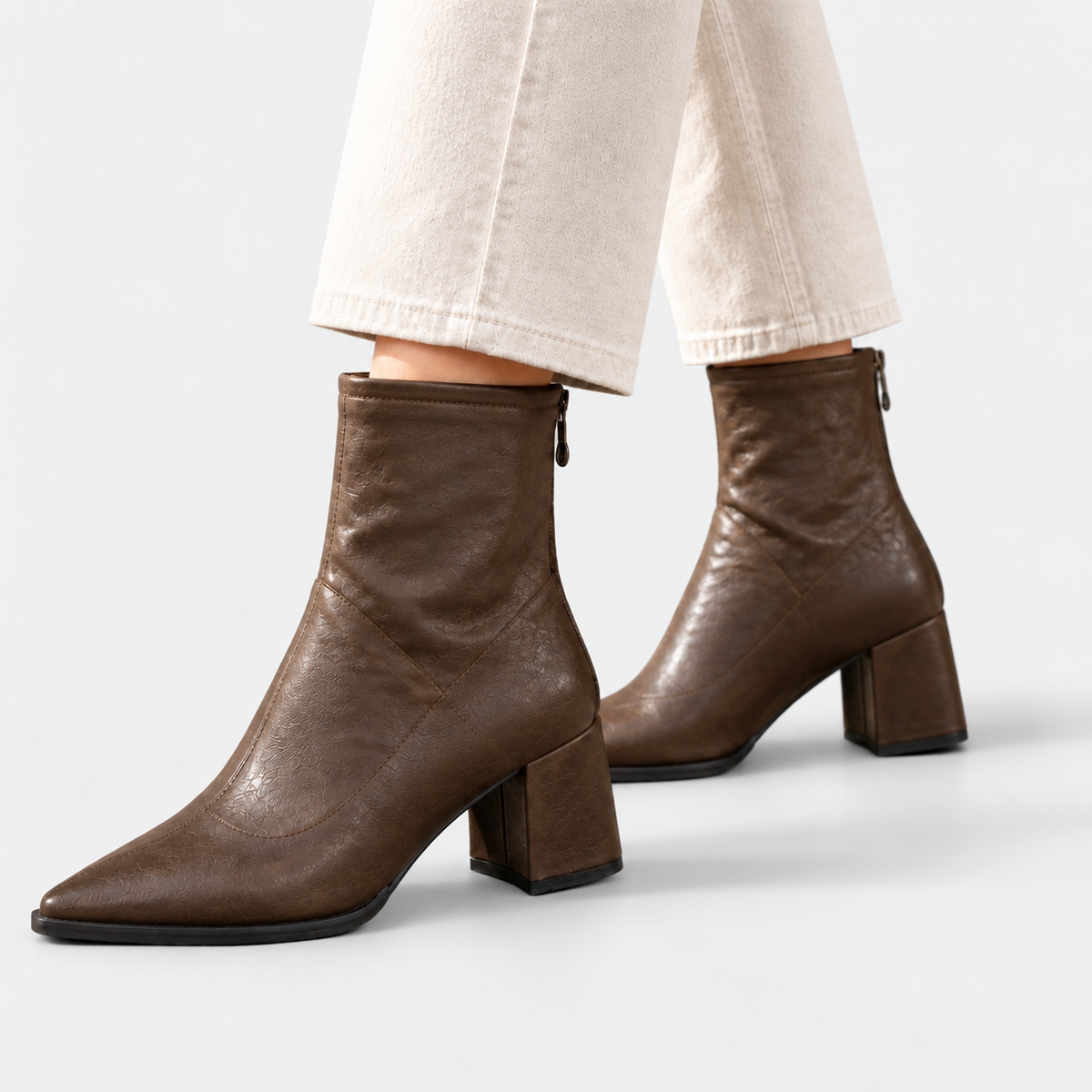 Paula - Women's Pointed Ankle Boots with Rear Zip