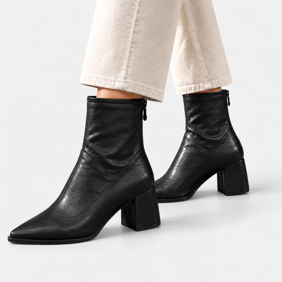 Paula - Women's Pointed Ankle Boots with Rear Zip