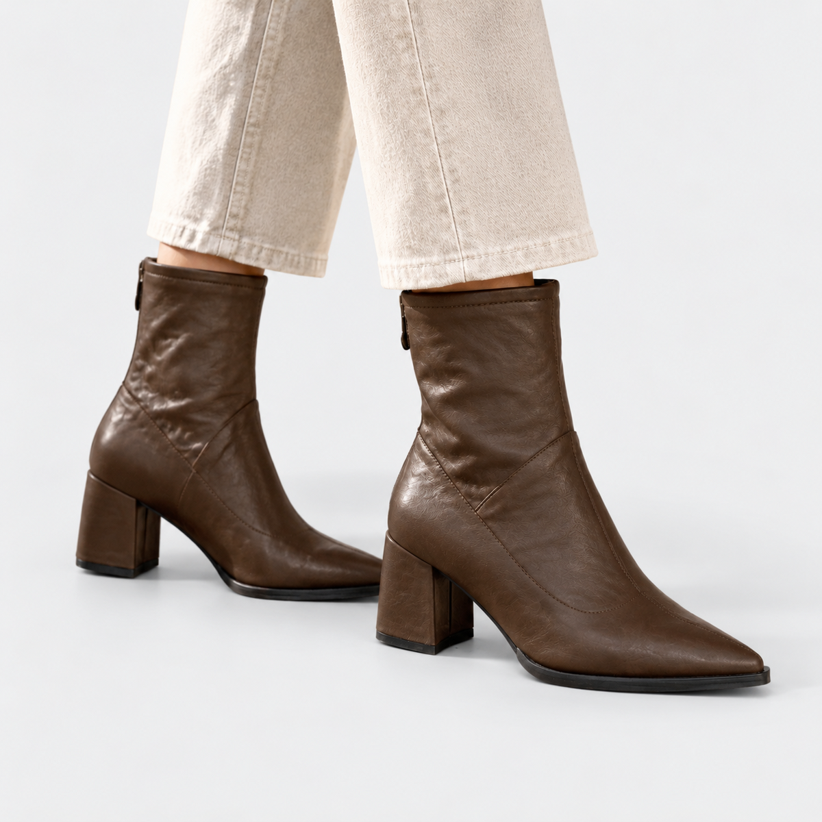 Paula - Women's Pointed Ankle Boots with Rear Zip