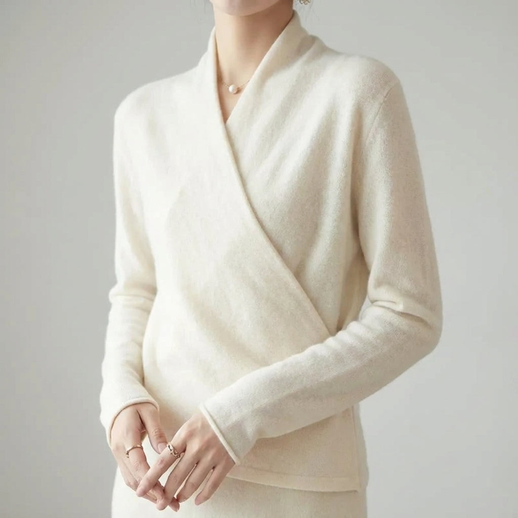 Petra - Women's Cashmere Draped Wrap V-Neck Sweater