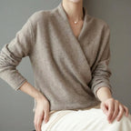 Petra - Women's Cashmere Draped Wrap V-Neck Sweater