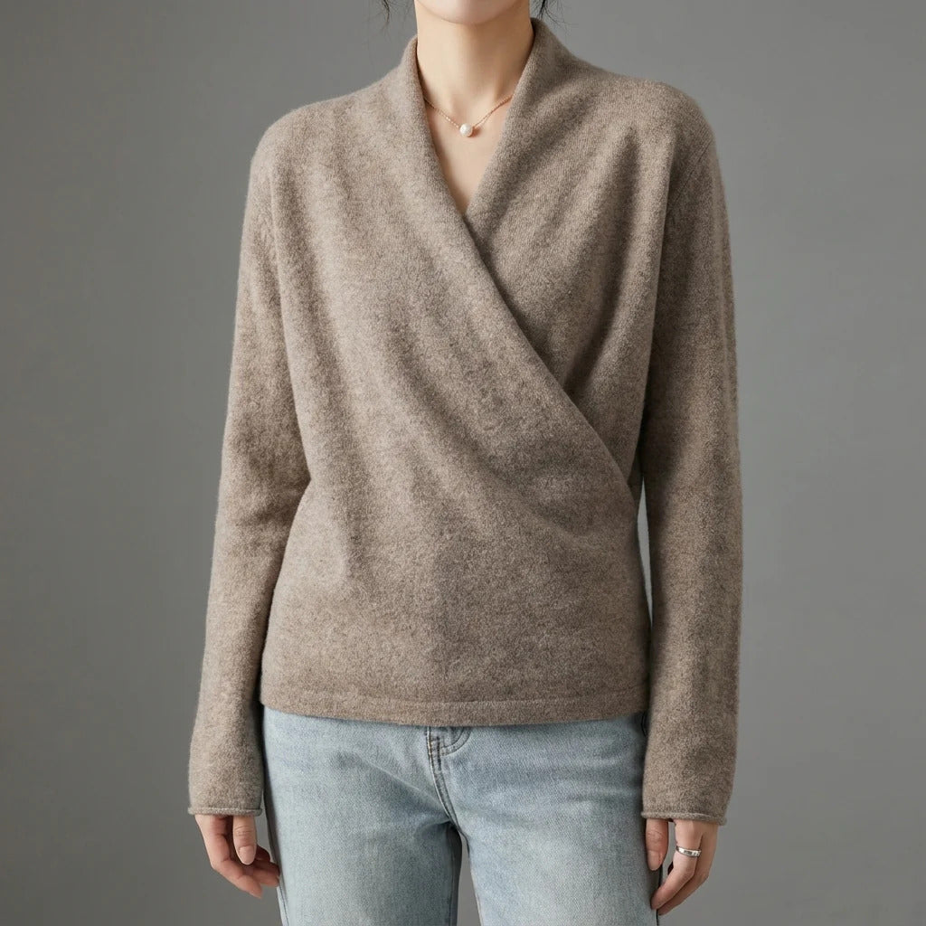 Petra - Women's Cashmere Draped Wrap V-Neck Sweater