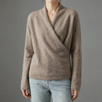 Petra - Women's Cashmere Draped Wrap V-Neck Sweater