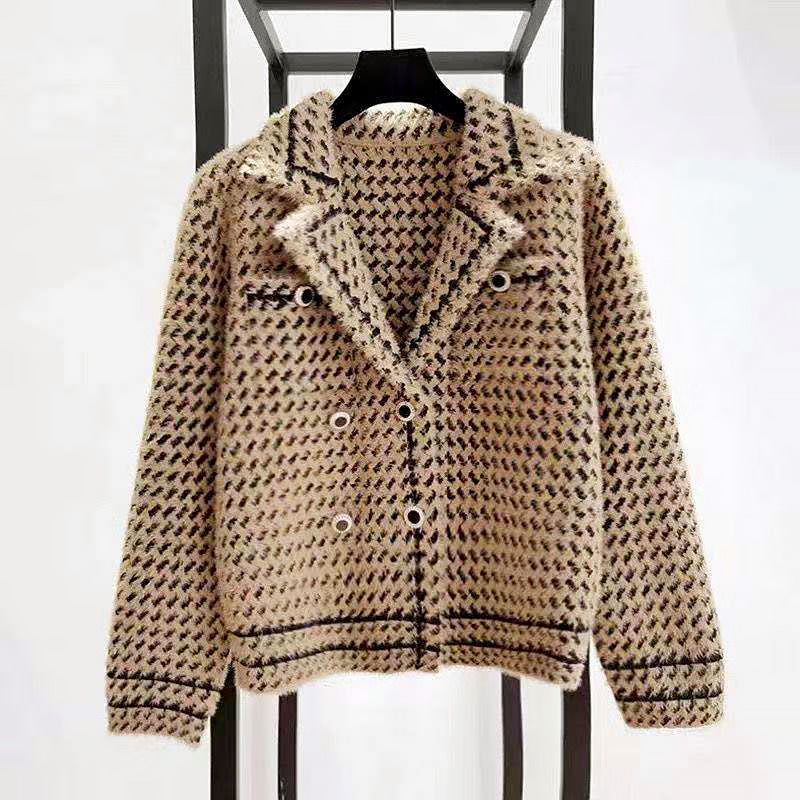 Presley - Women's Cropped Houndstooth Knit Jacket