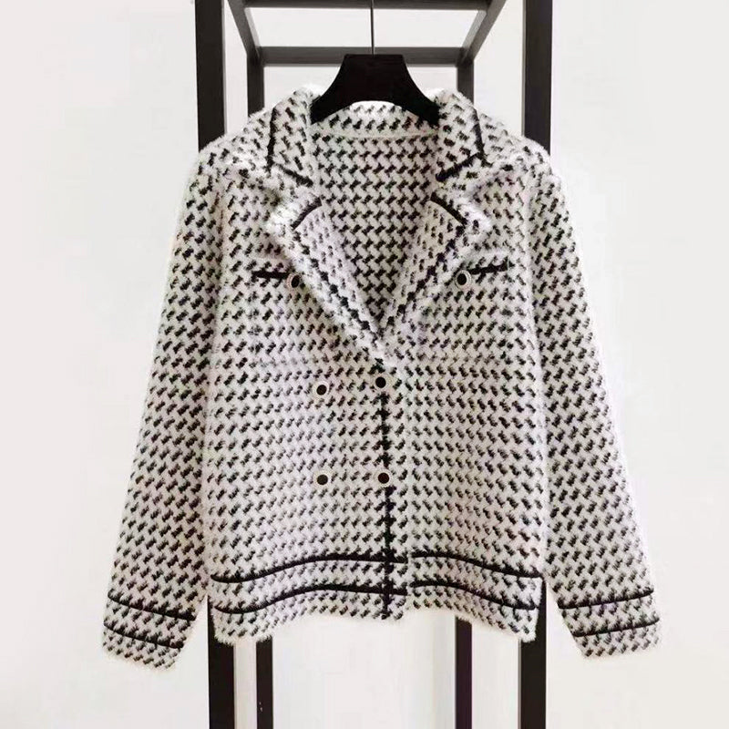 Presley - Women's Cropped Houndstooth Knit Jacket