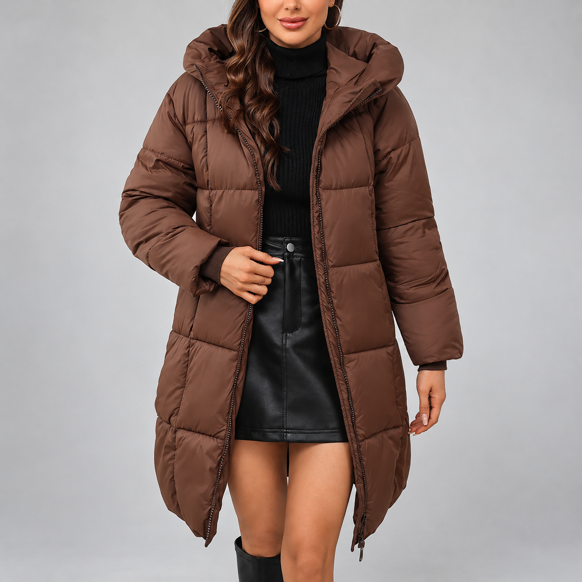Rhea - Women's Quilted Hooded Zip Front Coat