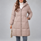 Rhea - Women's Quilted Hooded Zip Front Coat