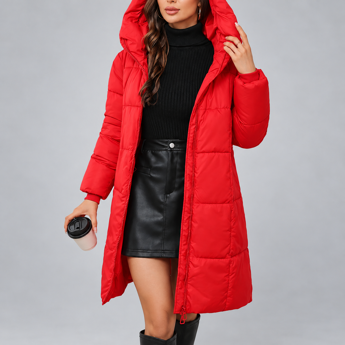 Rhea - Women's Quilted Hooded Zip Front Coat