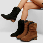 Rory - Women's Slouched Suede Mid-Calf Boots