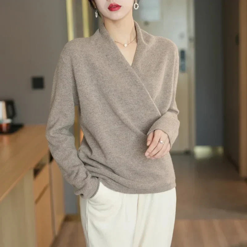 Rosemary - Women's Cashmere Crossover V-Neck Sweater
