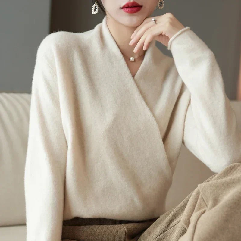 Rosemary - Women's Cashmere Crossover V-Neck Sweater