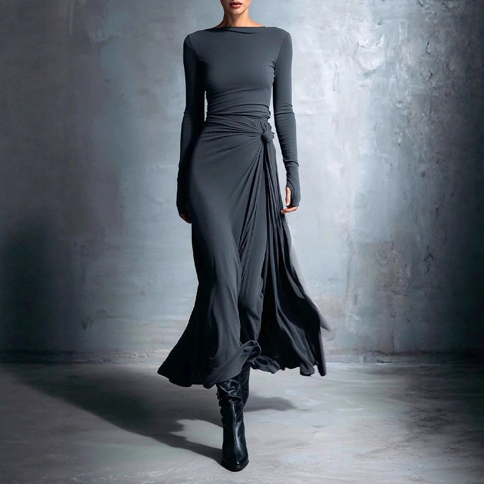 Ruth - Women's Ruched Long Sleeve Maxi Dress