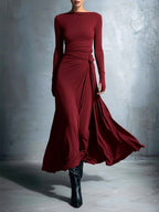 Ruth - Women's Ruched Long Sleeve Maxi Dress