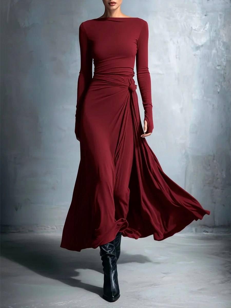 Ruth - Women's Ruched Long Sleeve Maxi Dress
